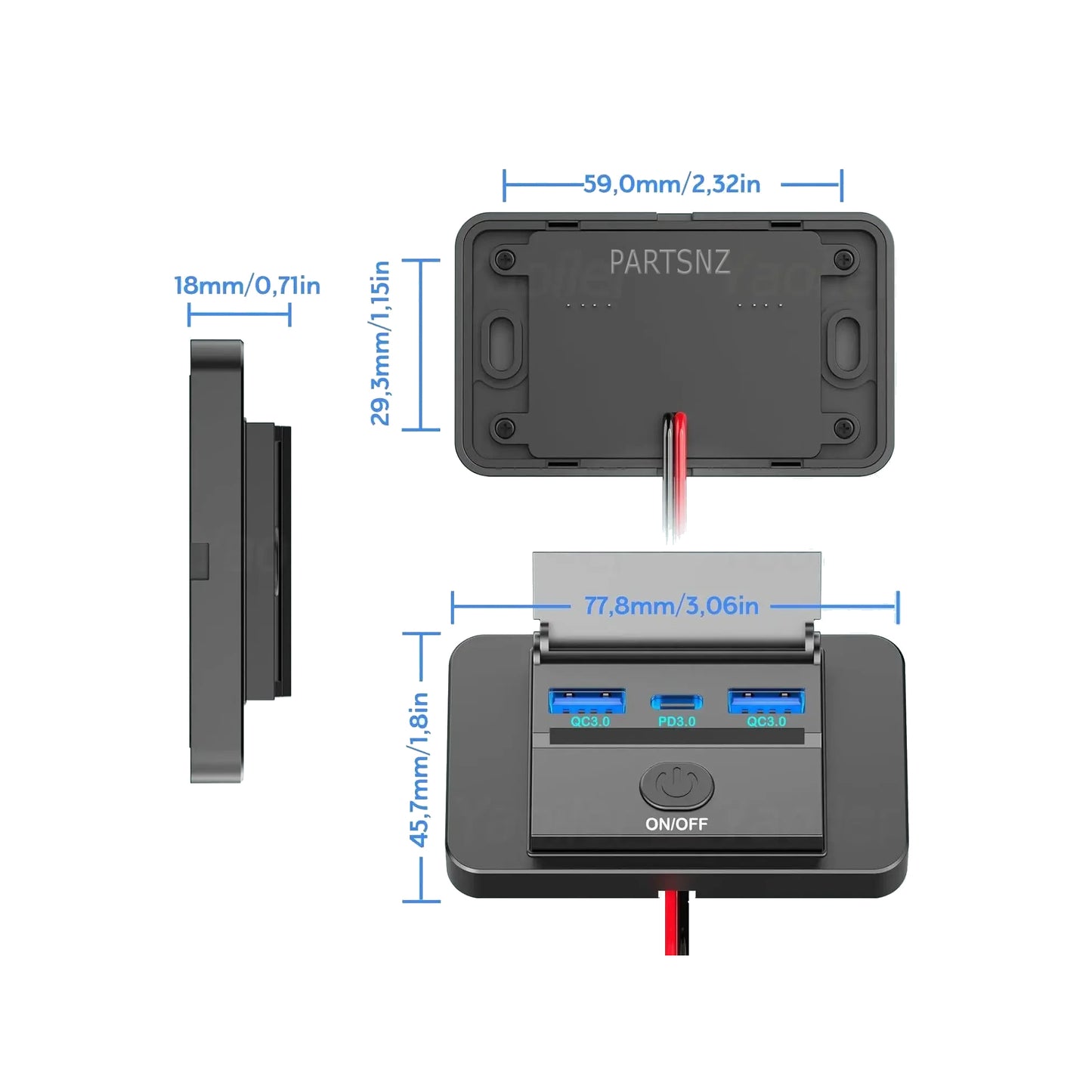 3-Port 12v / 24v USB Outlet Panel Wall Mount Charger - PARTSNZ - Premium Parts