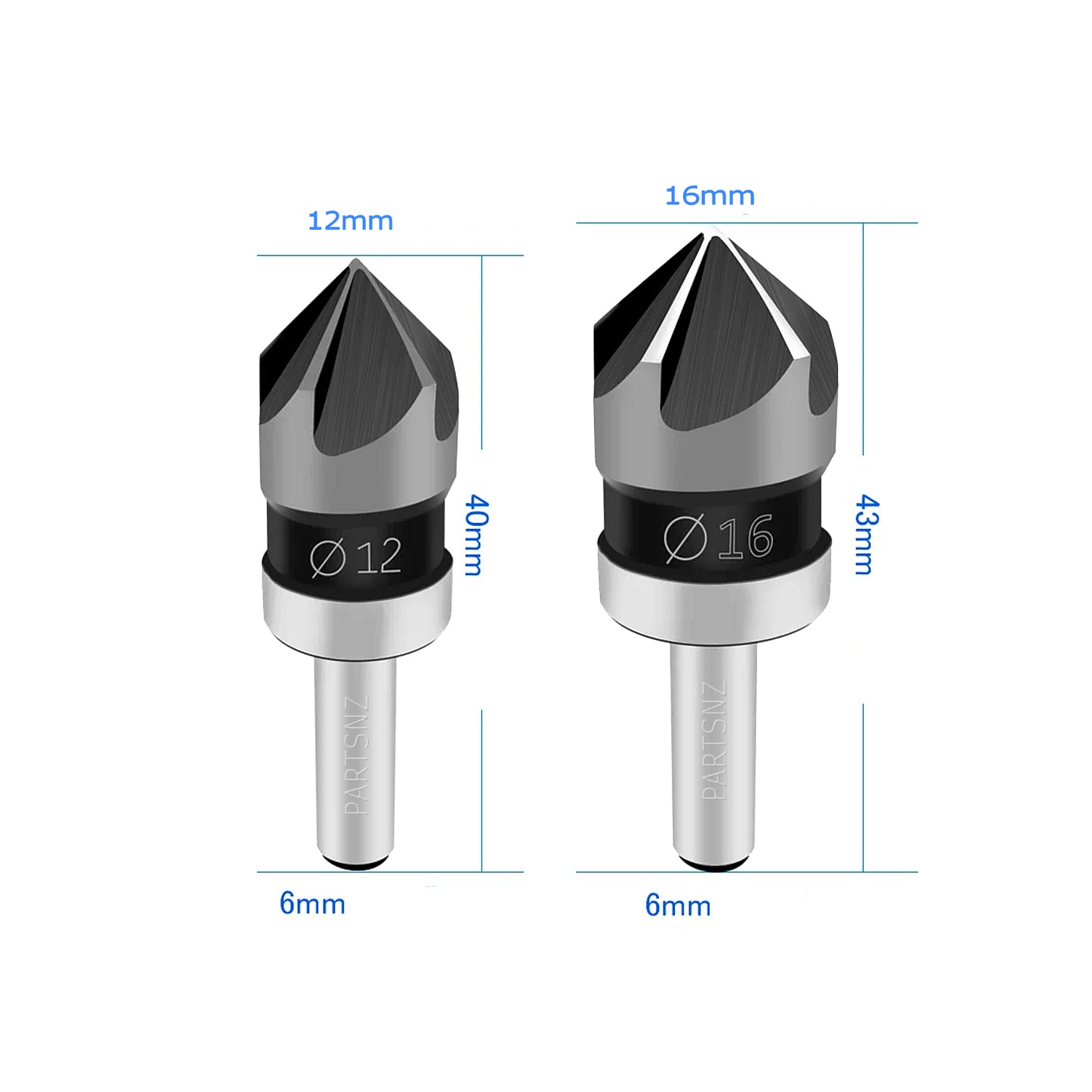 5 Flute Countersink Drill Bit HSS 82 Degree Point Angle 6mm Round Shank For Power Tools