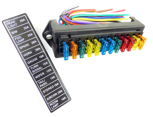 Fuse Box 12 Way Pre-Wired With Labelled Cover