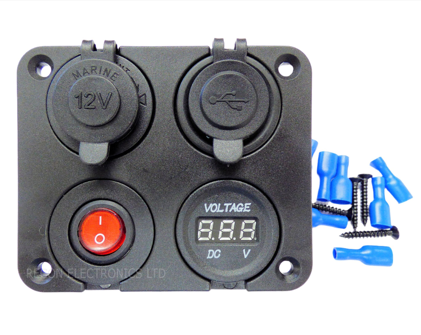 Voltmeter 4 in 1 Panel With, Dual USB Port, 12 Volt Socket