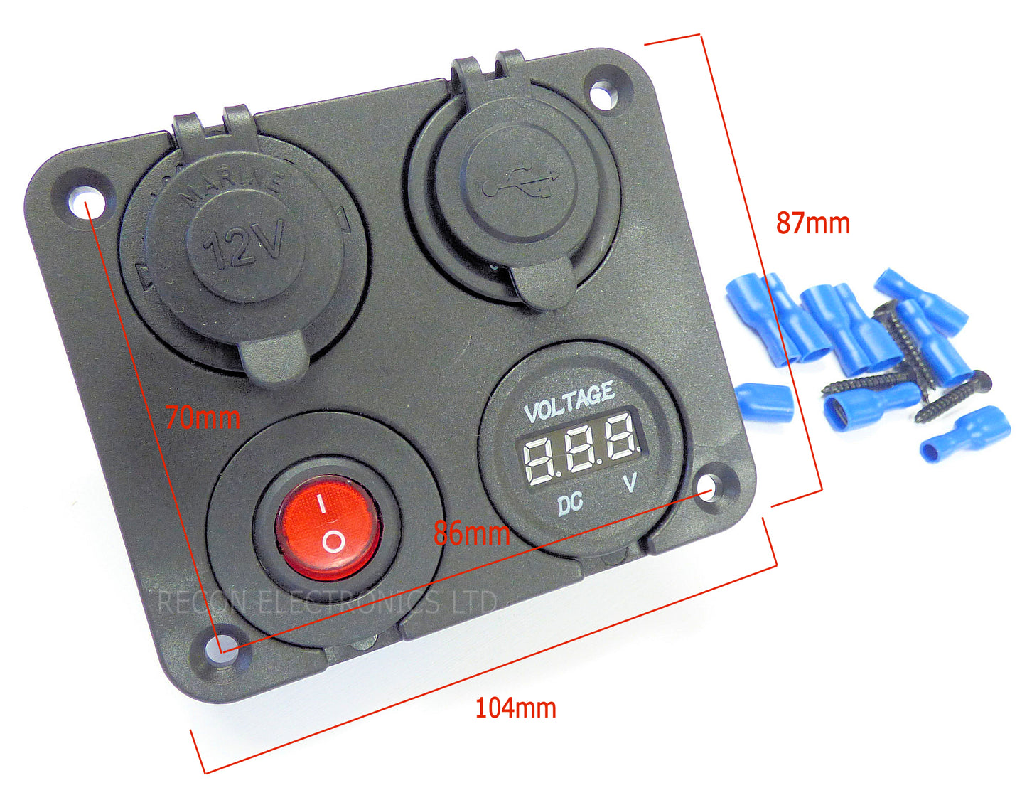 Voltmeter 4 in 1 Panel With, Dual USB Port, 12 Volt Socket