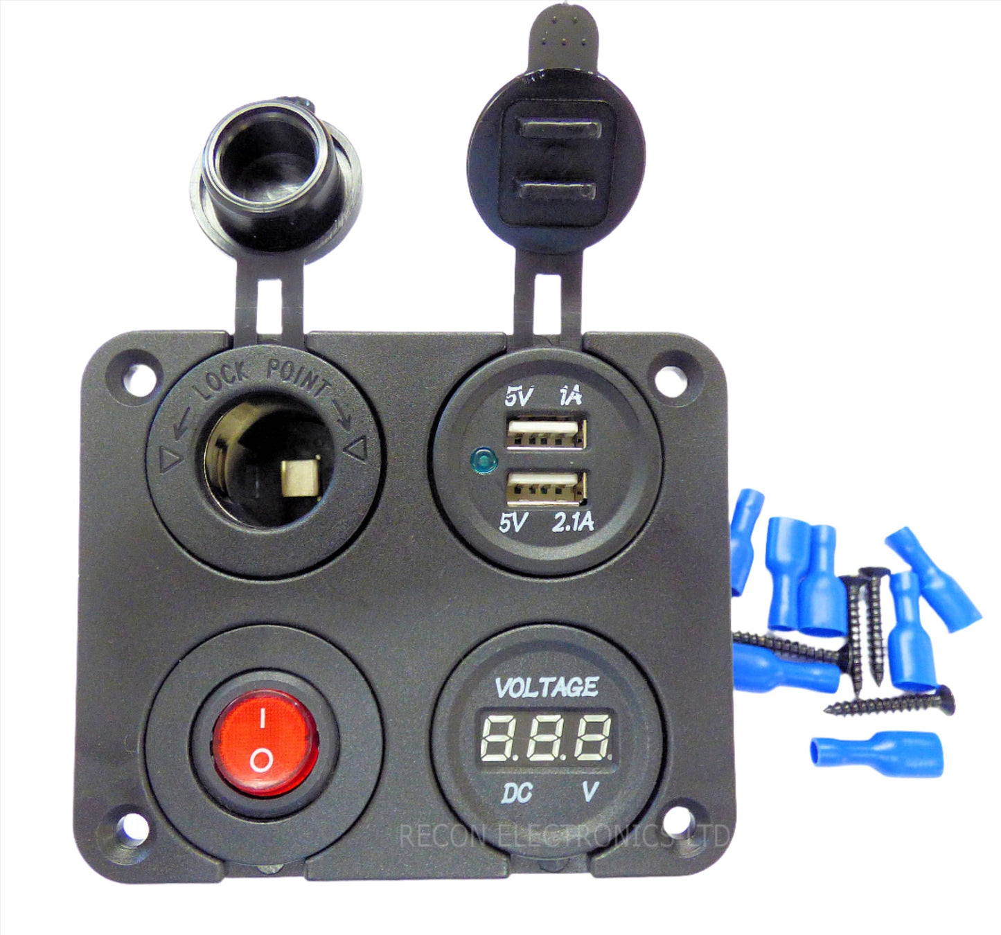 Voltmeter 4 in 1 Panel With, Dual USB Port, 12 Volt Socket