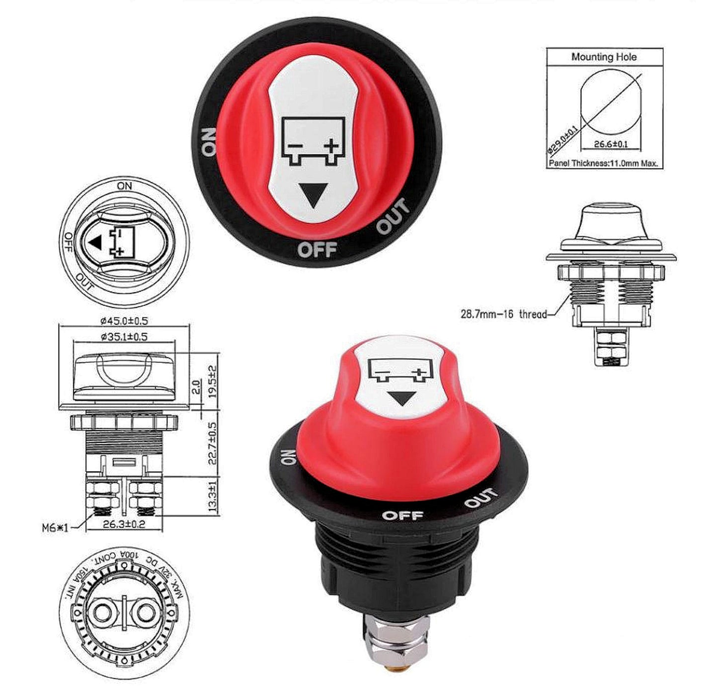Battery 100 amp Continuous Master Isolating Switch -12v - 32v