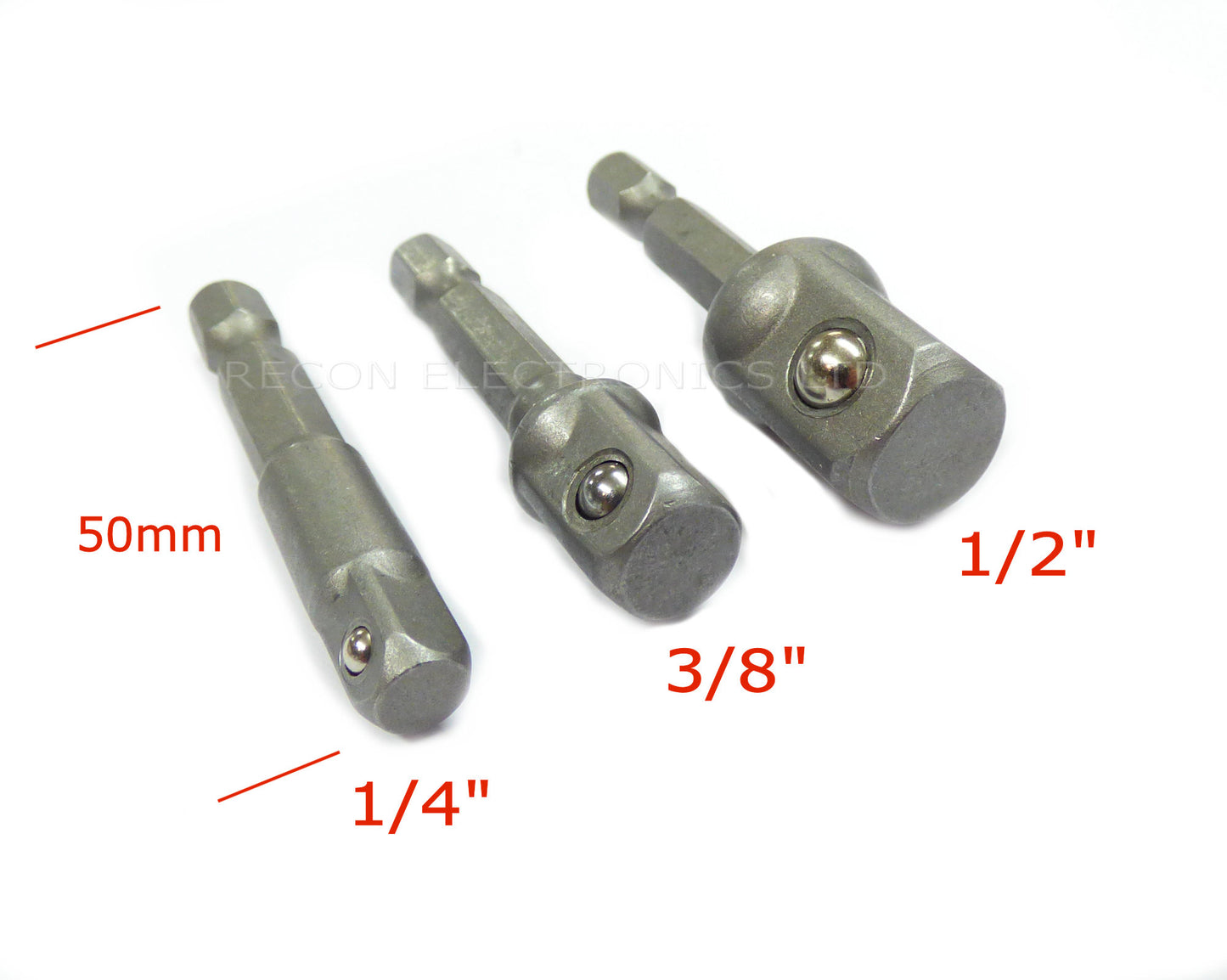 Hex Drive Into Square Drive Adaptor For Sockets 1/4" + 3/8" + 1/2" Drive Set