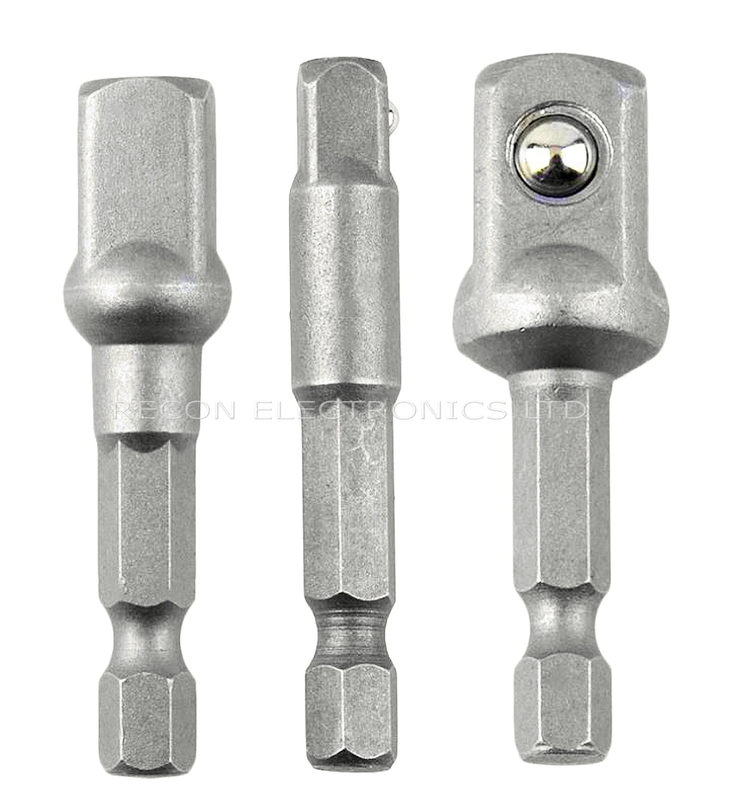 Hex Drive Into Square Drive Adaptor For Sockets 1/4" + 3/8" + 1/2" Drive Set