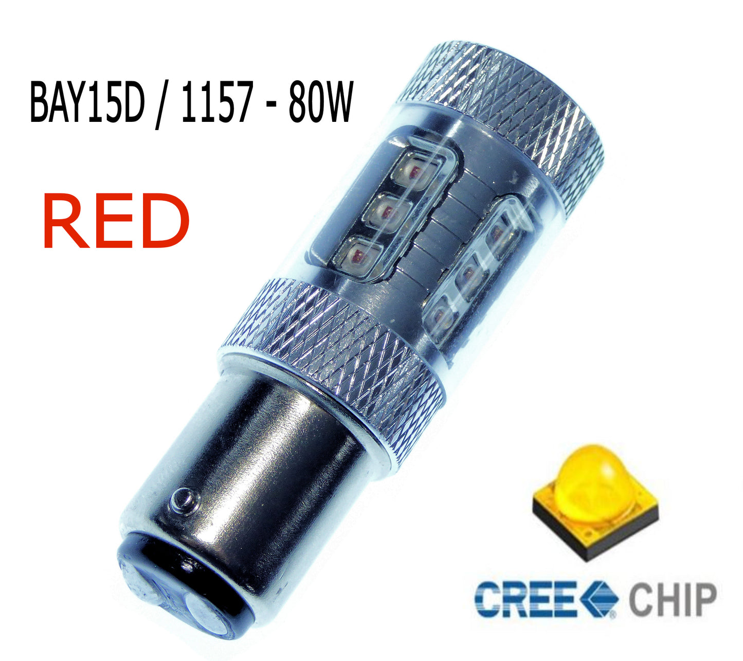 Brake, Tail & Reversing Light Bulb CREE LED 80W BAY15D - Red