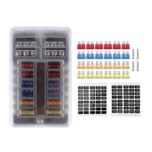 Fuse Box 12 Way With Earth Bar - Cover & Labels