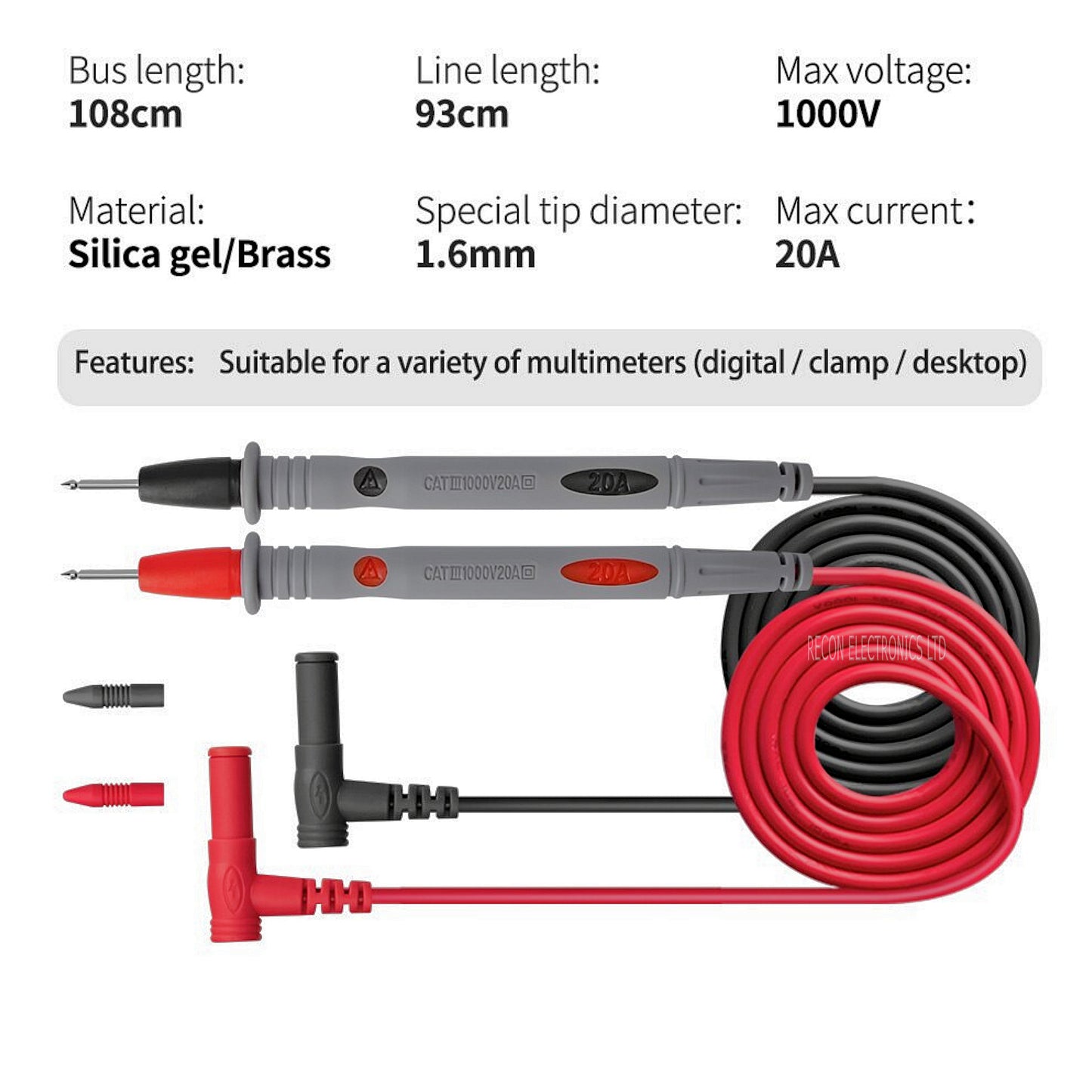Multimeter Needle Tip Probes + Silicon Leads