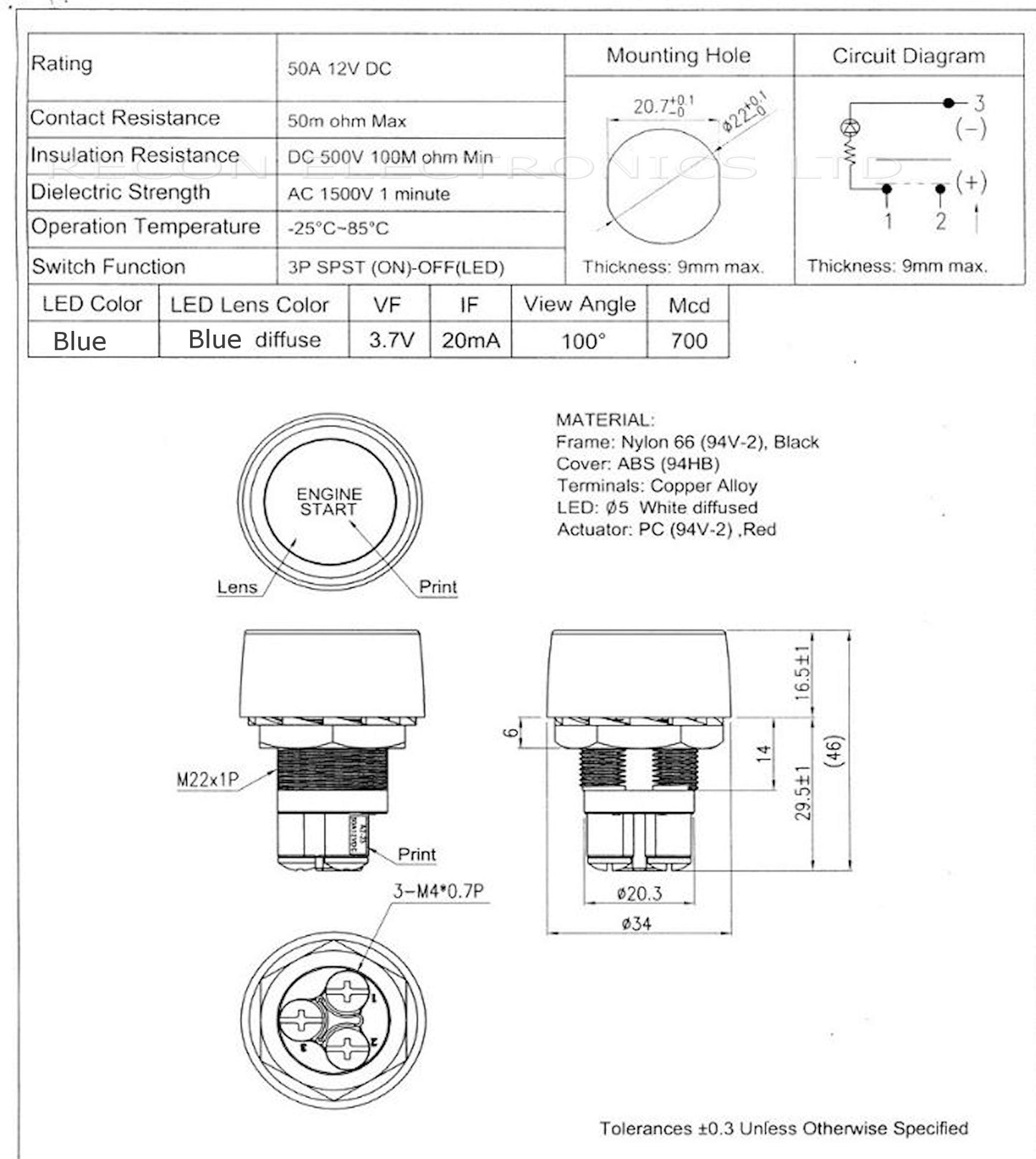 Engine Start Button Switch - Marine & Automotive