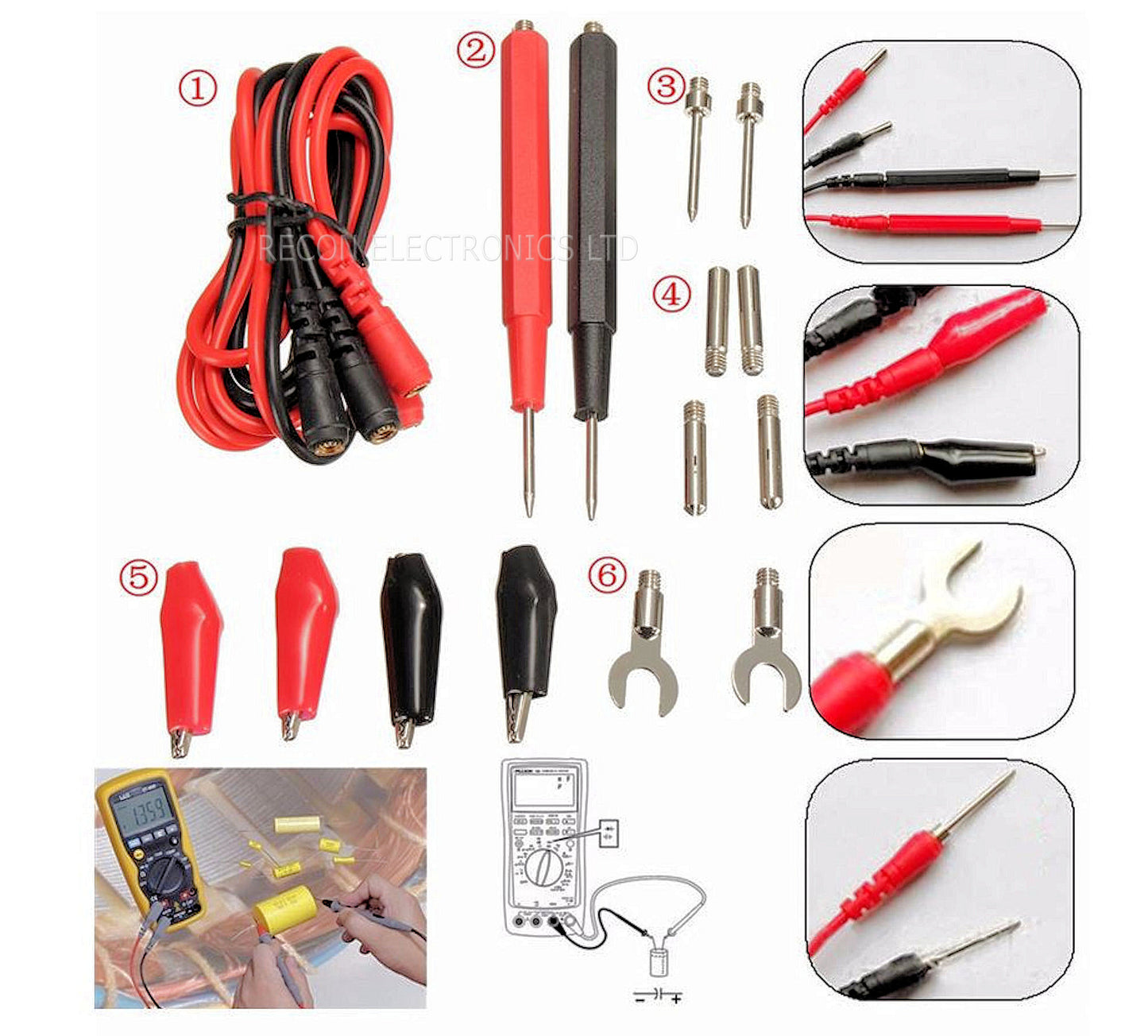 Multifunction Digital Multimeter Probes + Test Leads - Alligator Clips