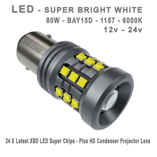 Brake & Tail LED - Super Bright LED Bulb 80W BAY15D -1157 - White