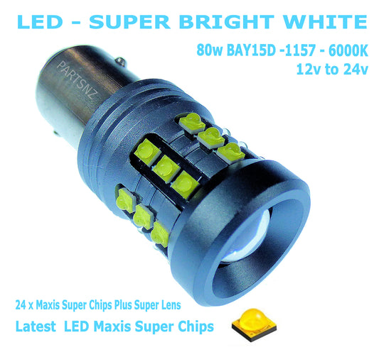 Brake, Tail & Reversing LED Super Bright Light Bulb 80W BAY15D -1157 - White