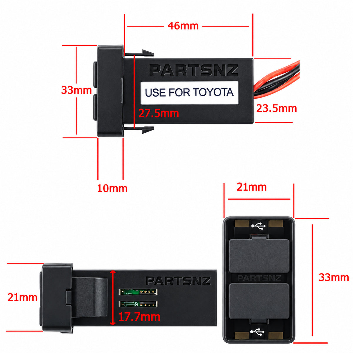 USB Dual Fast Charger Suitable For TOYOTA