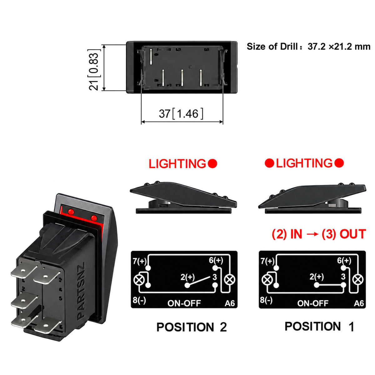 Reversing Light Switch With LED Illumination - 12v - 24v