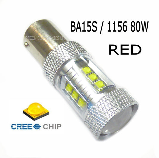 Brake, Tail & Reversing Light Bulb CREE LED 80W BA15S - Red