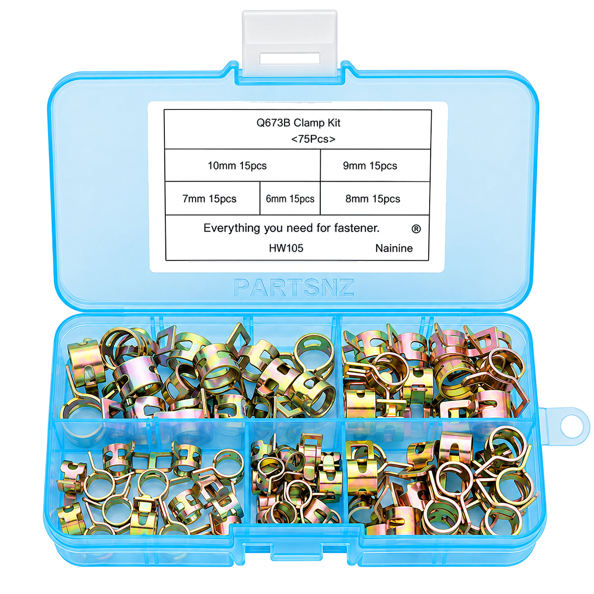 Hose Spring Clamps 75 Piece Assortment & Resealable Box Q673B
