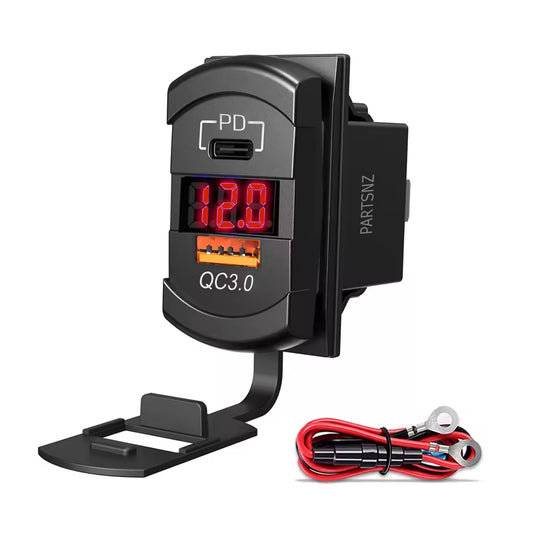 Dual USB Fast Charger With Built In Voltage Meter - USB Type A & C