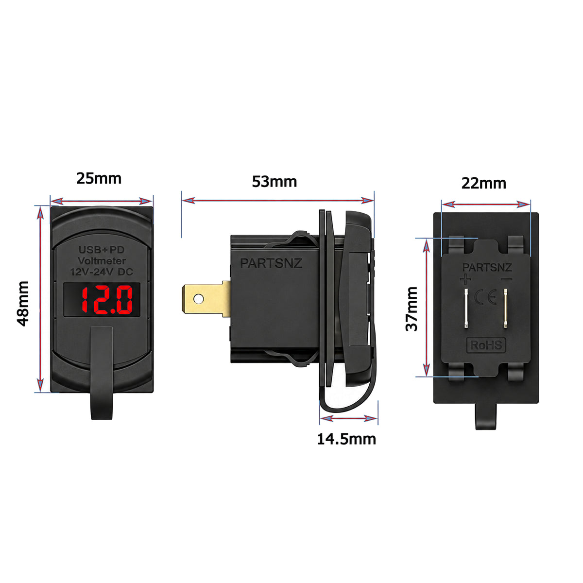 Dual USB Fast Charger With Built In Voltage Meter - USB Type A