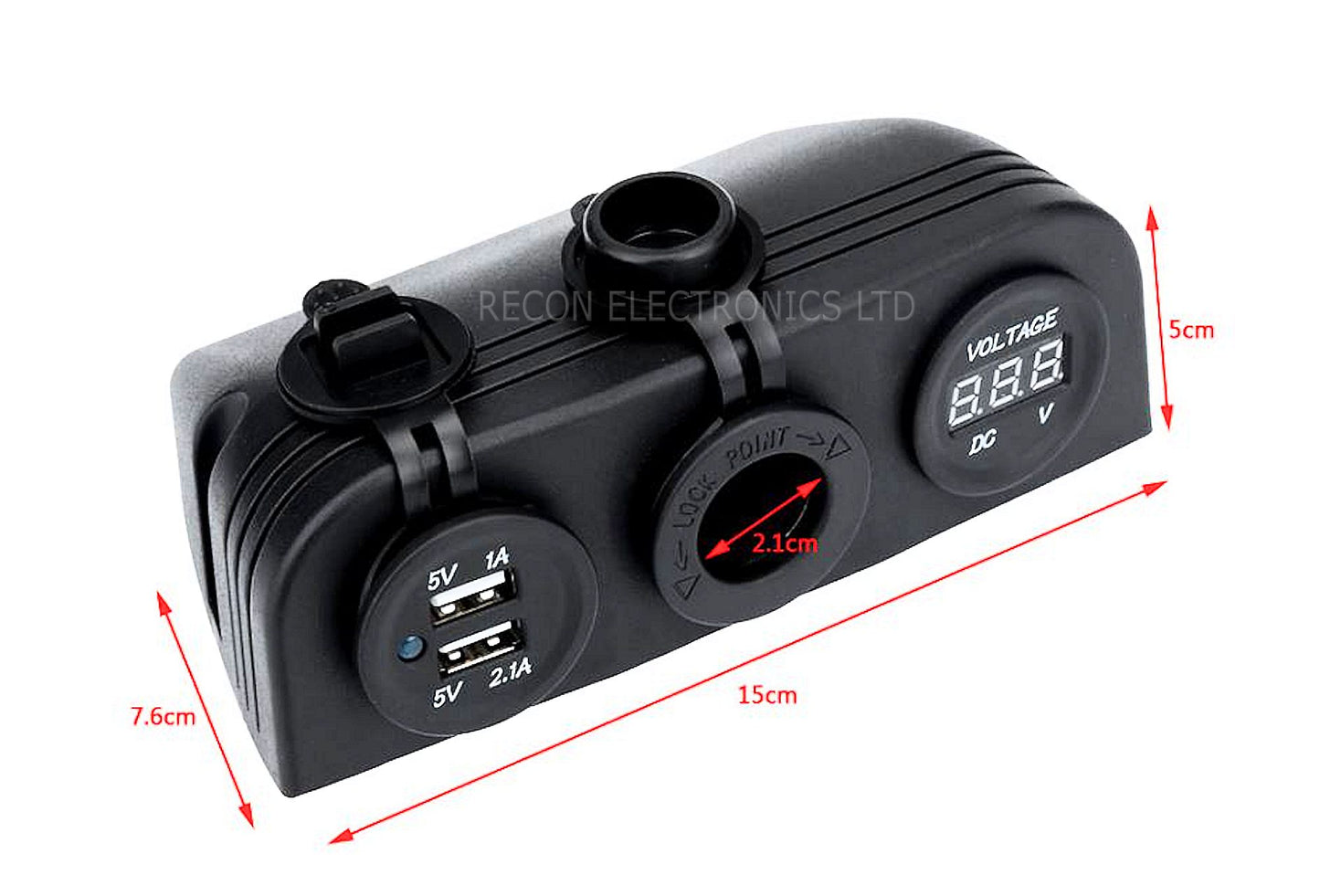 Voltmeter - USB Port & 12 Volt Cigarette Lighter Socket Console