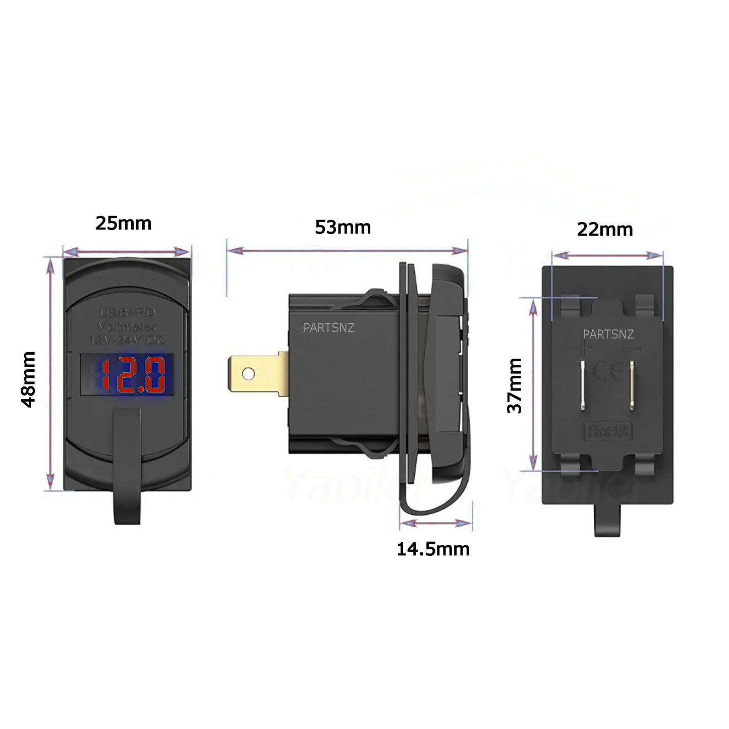 Dual USB Fast Charger With Built In Voltage Meter - USB Type A