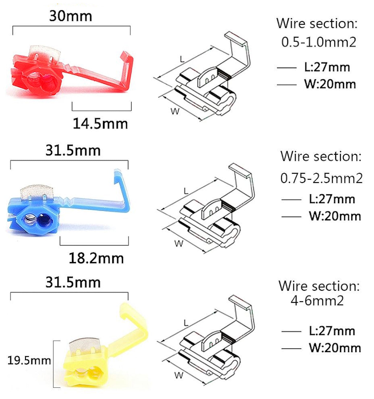 Wire Connectors Quick Splice Automotive Cable Connectors x 6